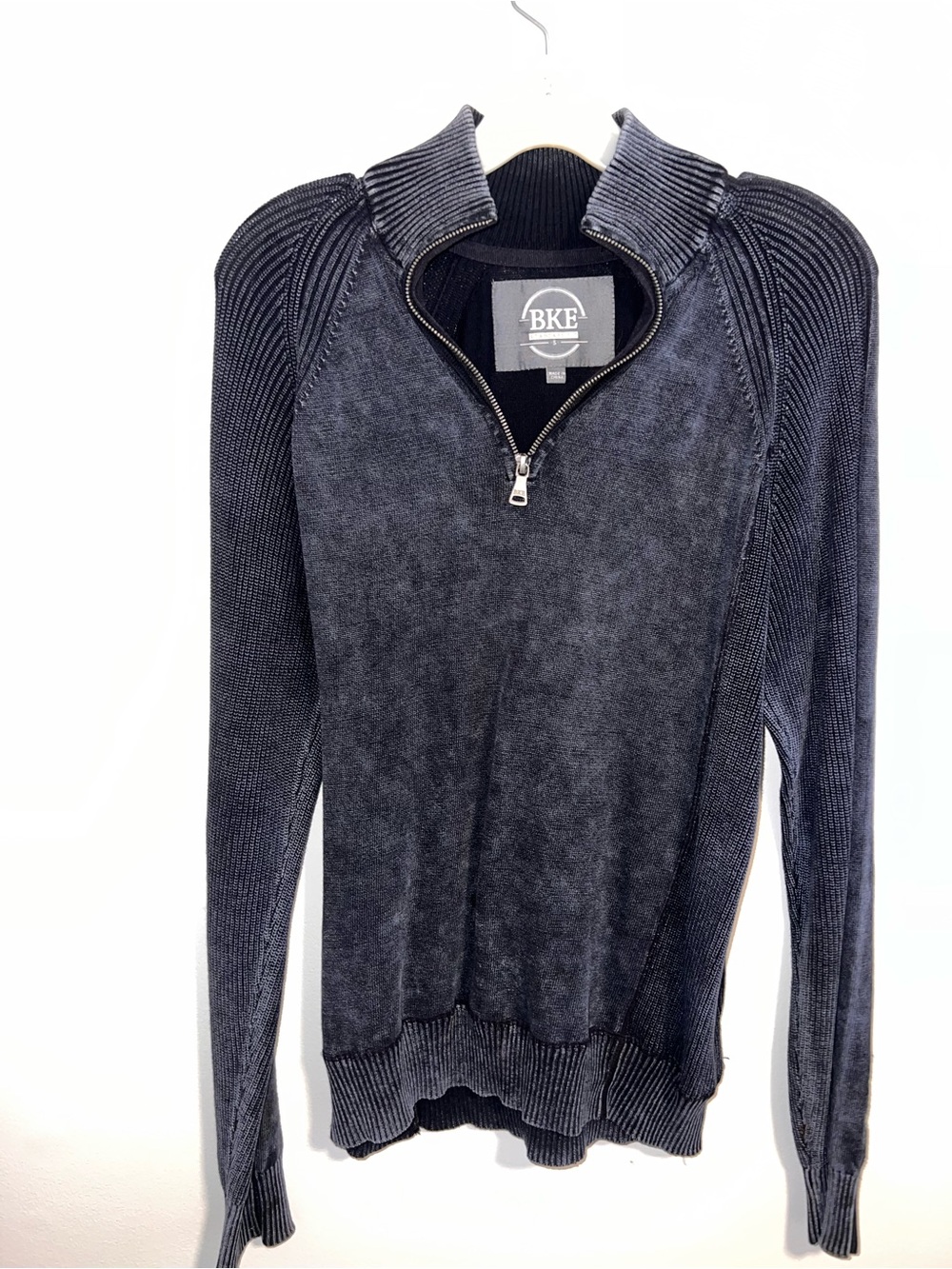 BKE Men's Dark Charcoal Zip-Up Mock Neck Sweater